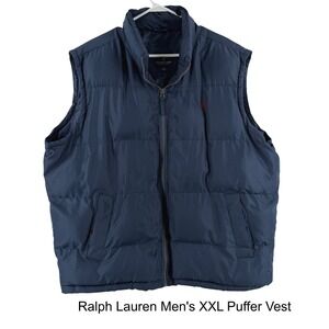 US Polo Assn Mens XXL Navy Blue Quilted Puffer Vest Full Zip Mock Neck